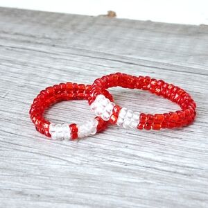 Handmade Red and White Stackable Seed Bead Ring
